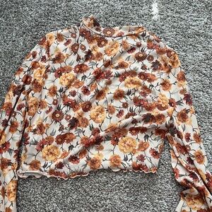 Floral Long Sleeve Top - Orange and Brown